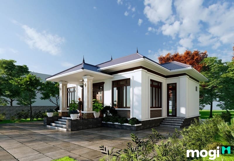 Mẫu nhà mái ngói 1 tầng sang trọng, hiện đại.