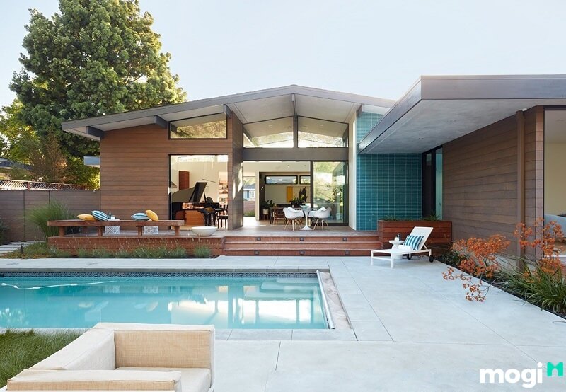 Nhà mái bằng thiết kế 1 tầng có hồ bơi 