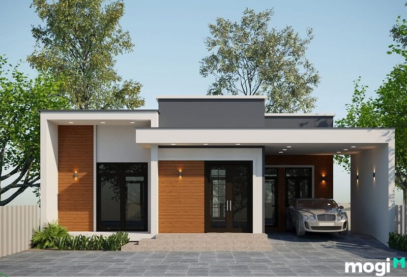 Nhà mái bằng 1 tầng có gara đậu xe 