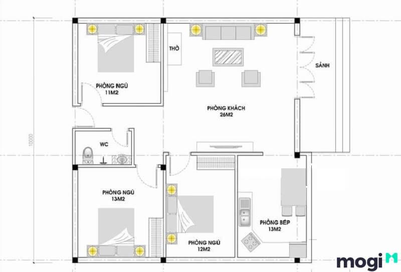 Bản vẽ nhà mái bằng 1 tầng 