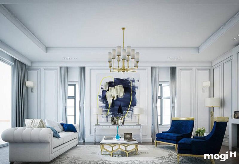 phòng khách tân cổ điển nhà ống