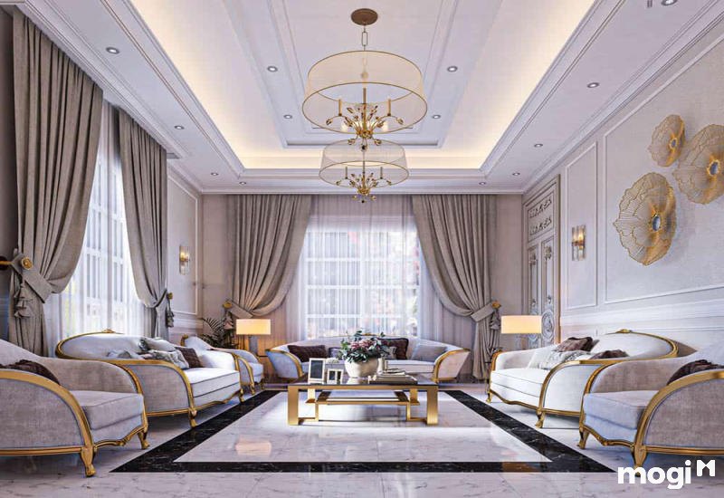 phòng khách tân cổ điển nhà ống