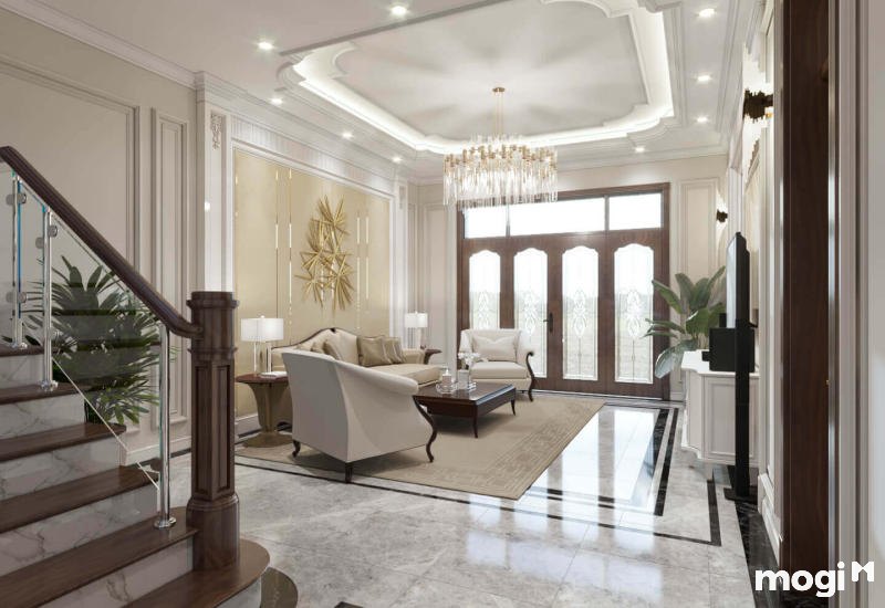 phòng khách tân cổ điển nhà ống