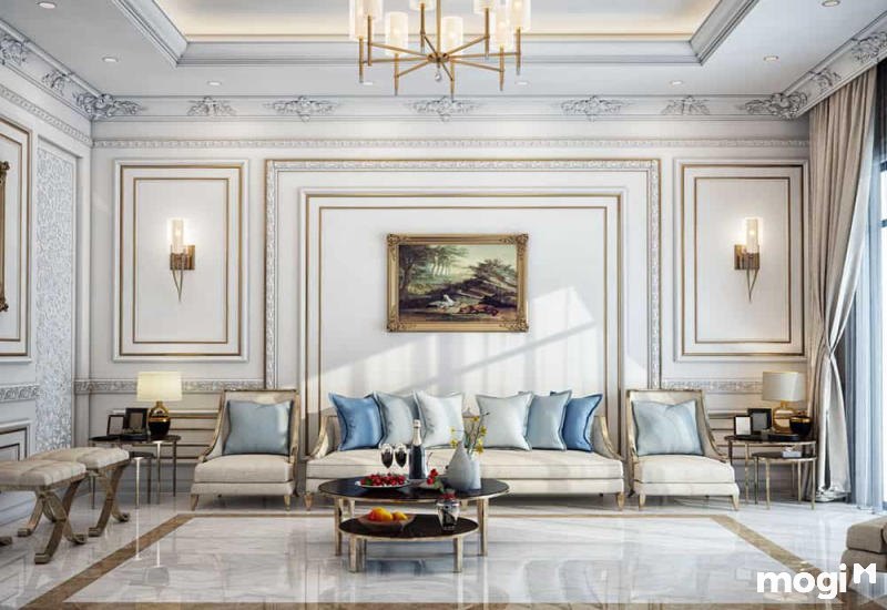 phòng khách tân cổ điển nhà ống