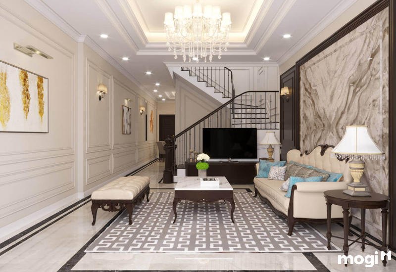 phòng khách tân cổ điển nhà ống