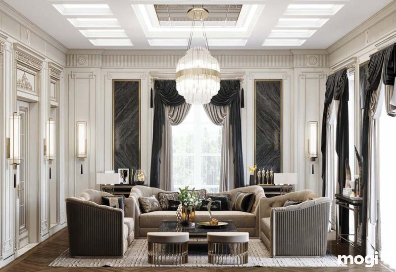 phòng khách tân cổ điển nhà ống