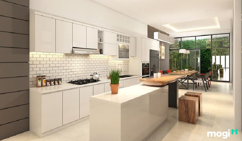 Thiết kế phòng bếp mẫu nhà phố 2 tầng 5x15 tinh tế, sang trọng, ấm cúng