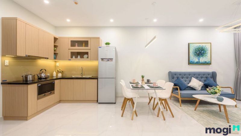 Mẫu thiết kế nội thất căn hộ 2 phòng ngủ 50m2 có bếp mở