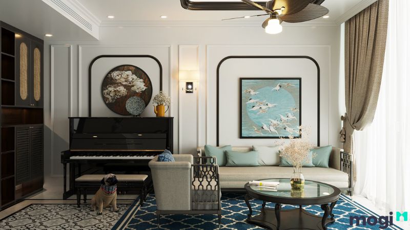 Mẫu thiết kế căn hộ chung cư 2 phòng ngủ 50m2 Indochine