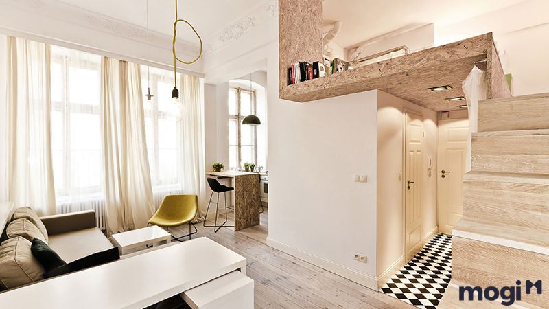 Mẫu thiết kế căn hộ mini 15m2 gác lửng