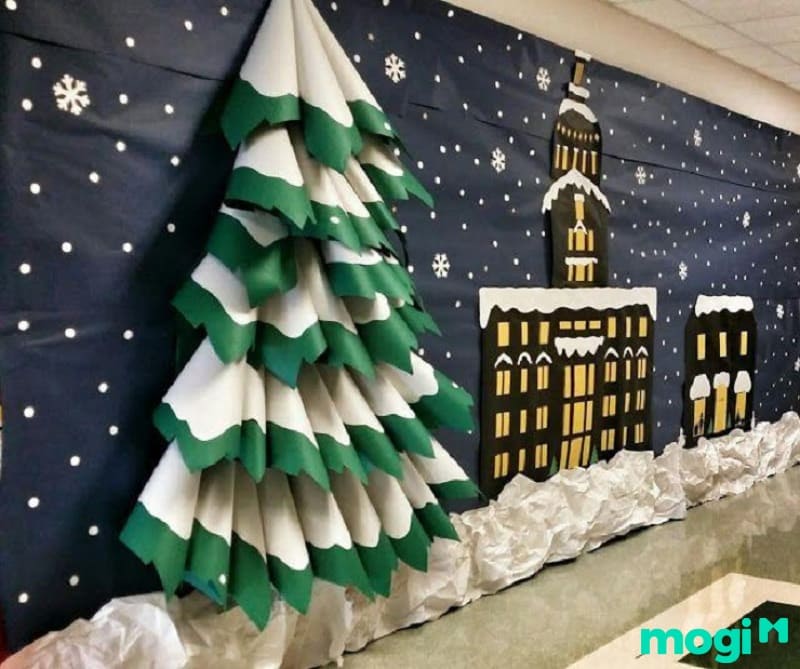 Trang trí Noel cho lớp học bàng mô hình lâu đài mẫu 2